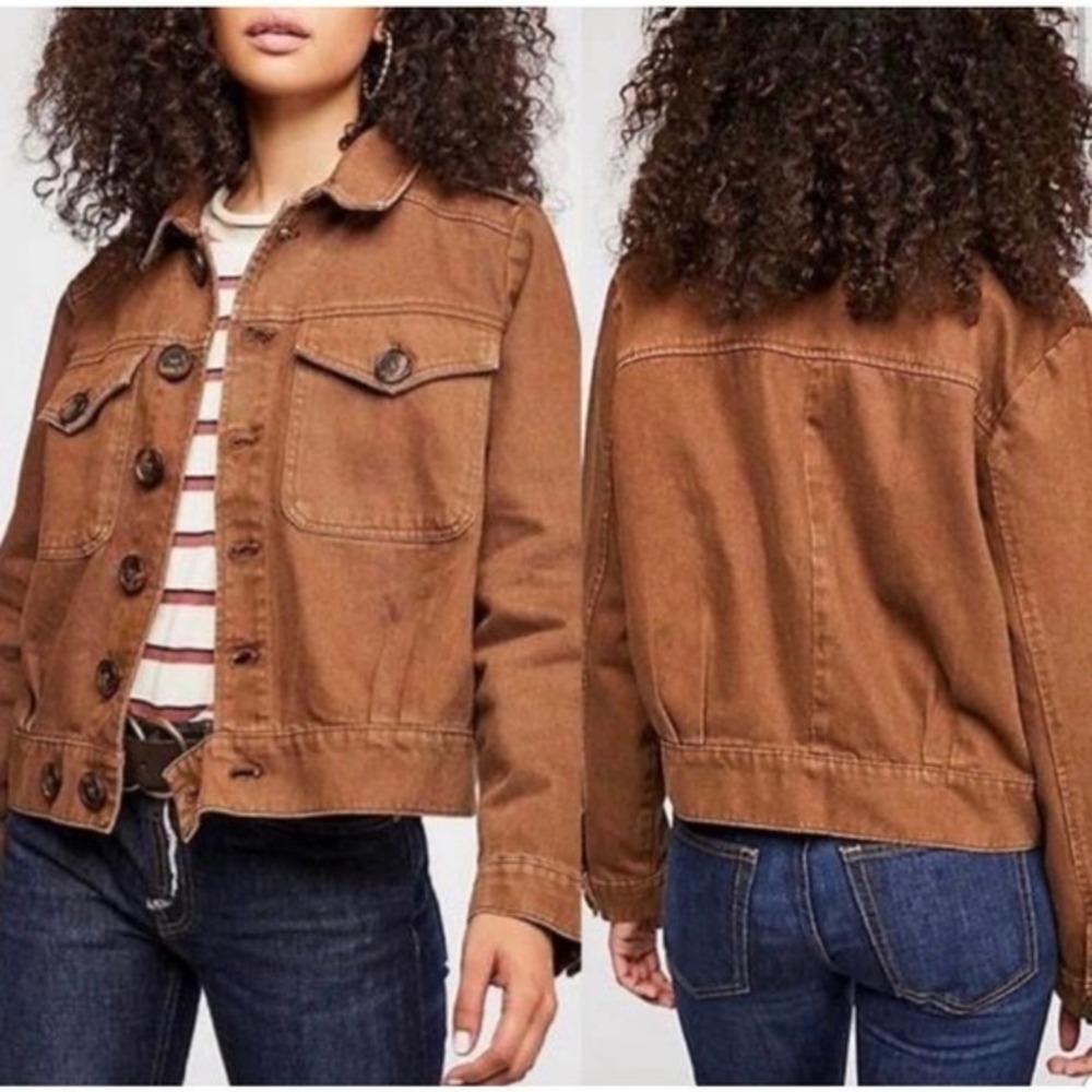 Free People Brown Slouchy Eisenhower Jacket L Military Utility